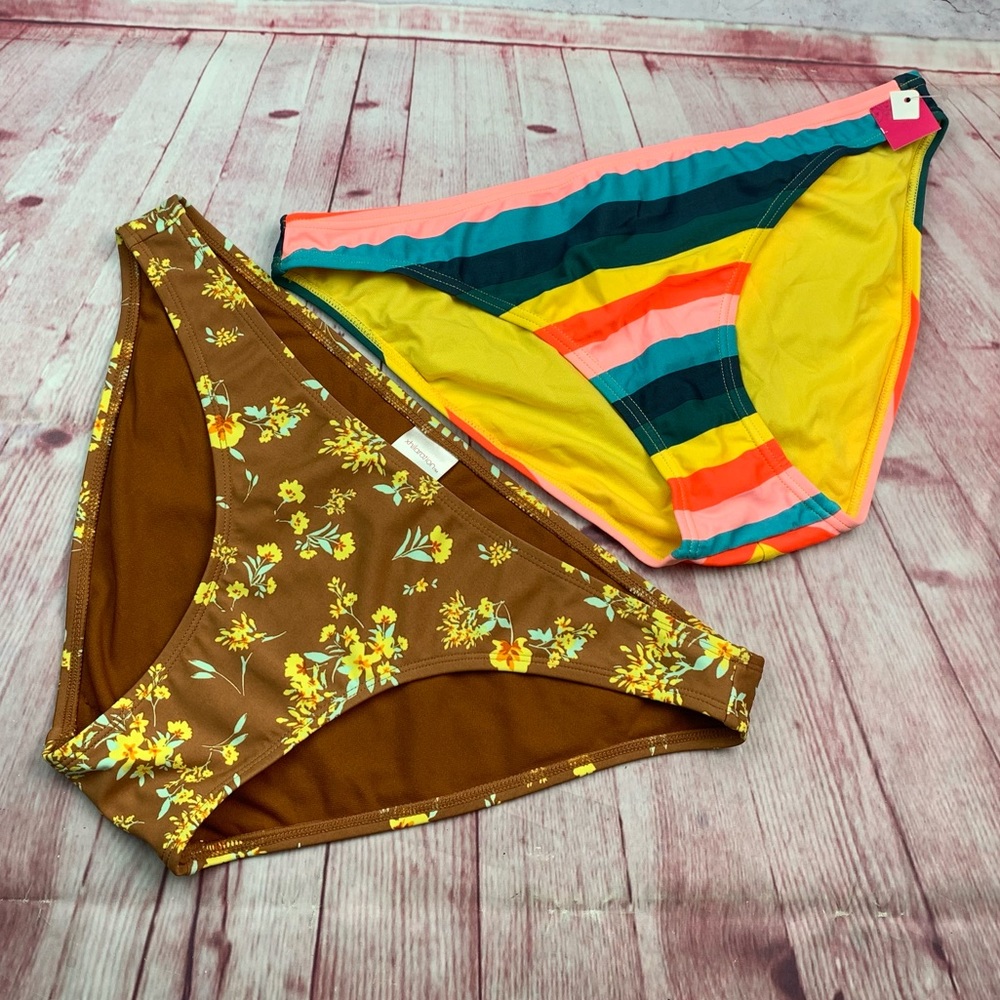 ➡️NWT Xhilaration Junior Multi Stripe and Floral Bikini Bottom Set Size Large